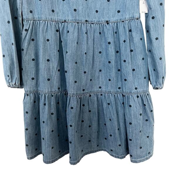 Gap Girls Blue Polka Dot Tiered Long Sleeve Denim Dress Size XL/12 NWT - Picture 3 of 7
